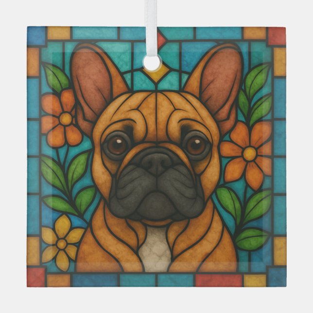 Ornement En Verre Chien à chien de taureau français blanc / mâle "Ve (Recto)
