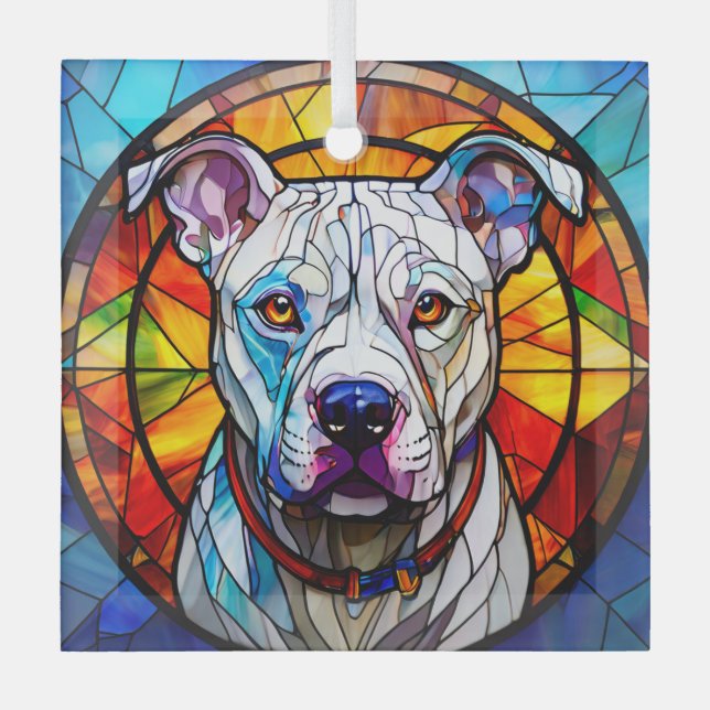 Ornement En Verre Chien à mâchoires blanc "Verre tendu" (Recto)
