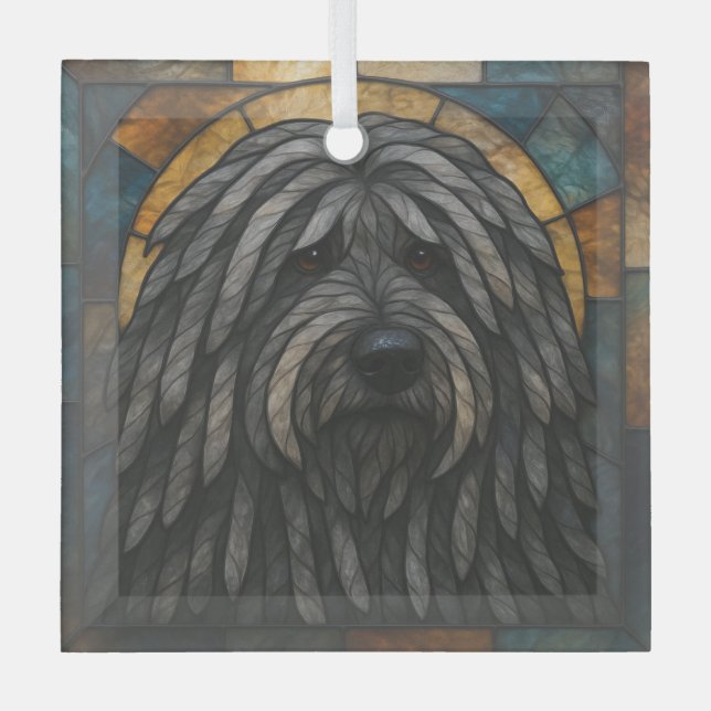 Ornement En Verre Chien Bergamasco Sheepdog "Verre tendu" (Recto)