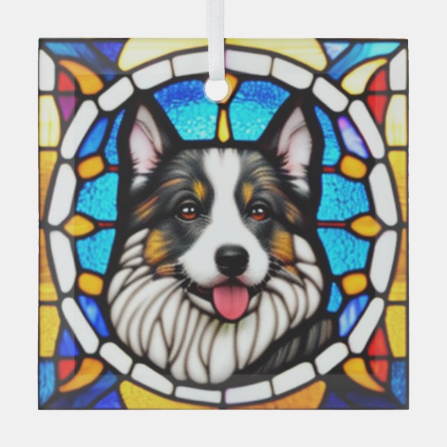 Ornement En Verre Chien berger américain miniature "Verre tendu" (Recto)