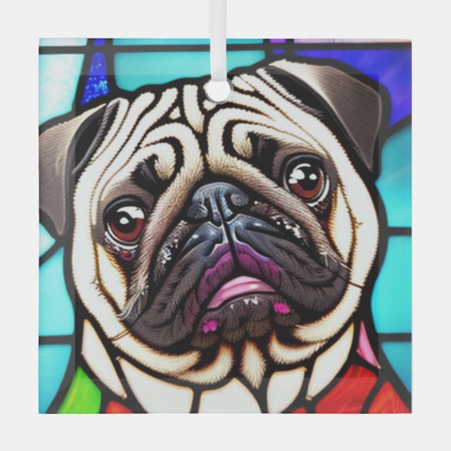 Ornement En Verre Chien carlin "Verre tendu" (Recto)