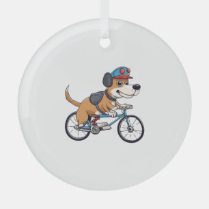 Ornement En Verre chien conduisant un vélo