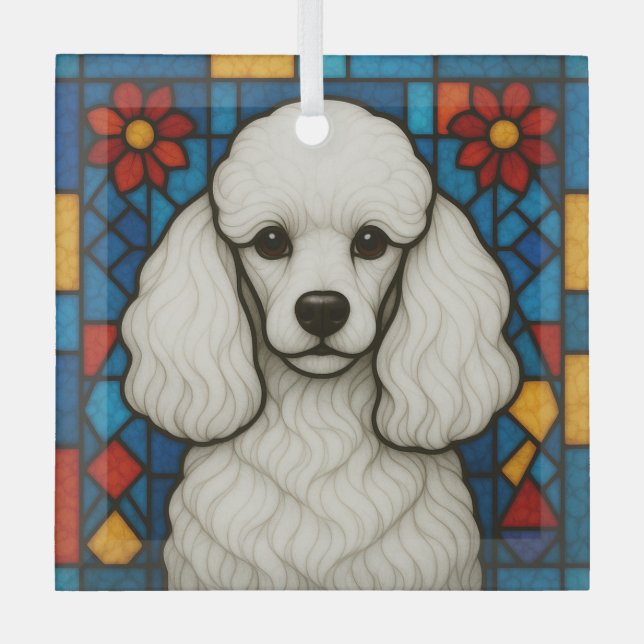 Ornement En Verre Chien de caniche blanc "Verre tendu" (Recto)