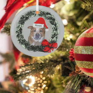 Ornement En Verre Chien de gingembre à Santa Hat dans la couronne de