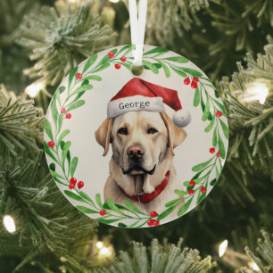Ornement En Verre Chien de Noël Yellow Lab Labrador Retriever Père N