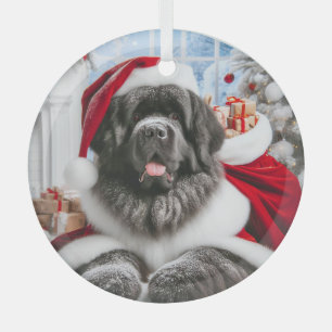 Ornement En Verre Chien de Terre-Neuve Père Noël