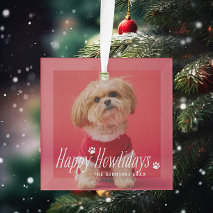 Ornement En Verre Chien Happy Howlidays Pet Holiday Photo