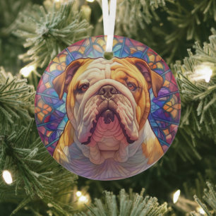 Ornement En Verre Chien-taureau blanc Brown