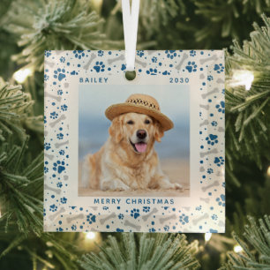 Ornement En Verre Chien Vacances Mignonnes Empreintes de pattes Os P