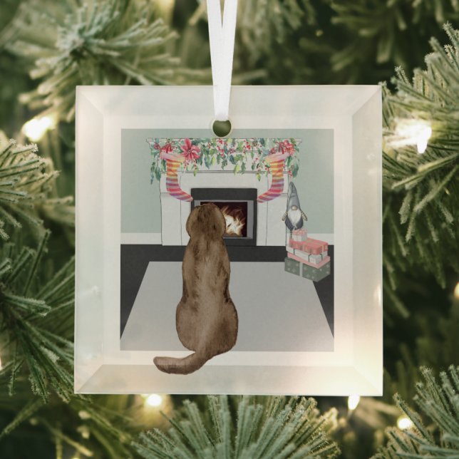 Ornement En Verre Chocolat Labrador Chien Noël Cheminée Scène (Insitu)