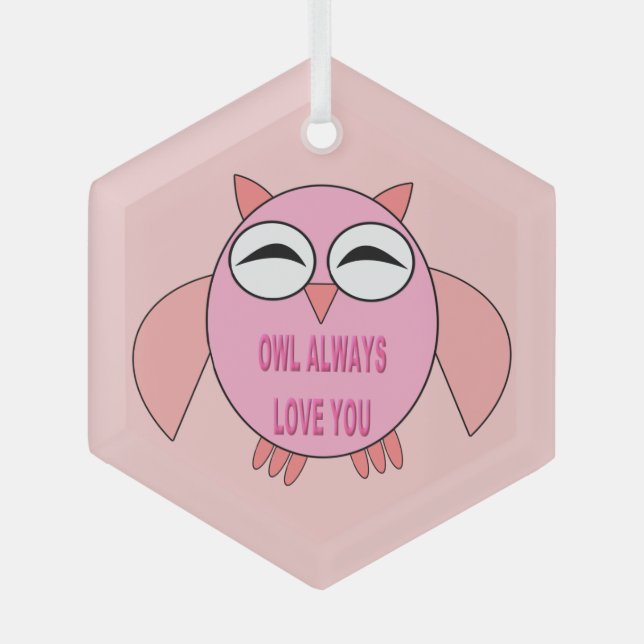Ornement En Verre Chouette de message d'amour mignonne (Recto)