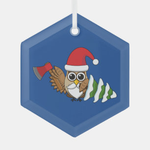 Ornement En Verre Chouette de Noël avec renard et pin