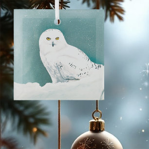 Ornement En Verre Chouette Turquoise de neige de l'Arctique