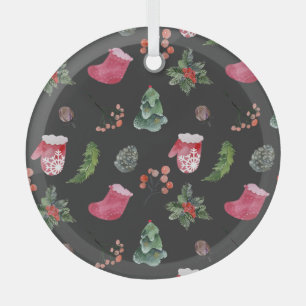 Ornement En Verre Christmas Reindeer : Aquarelle Motif sans couture