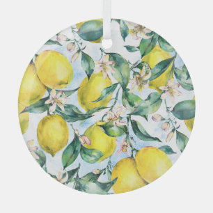 Ornement En Verre citrons d'aquarelle, branche d'agrumes frais.