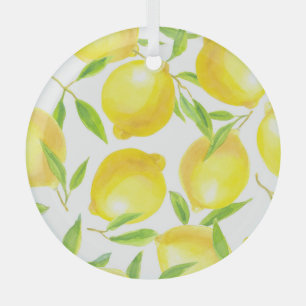 Ornement En Verre citrons et feuilles d'aquarelle : motif.