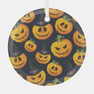 Ornement En Verre Citrouille d'Halloween : Motif de sorcière Vintage