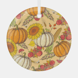Ornement En Verre Citrouille et Motif Feuille de Maple.
