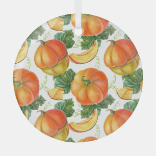 Ornement En Verre Citrouille orange : Motif végétal été-automne.