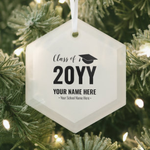 Ornement En Verre Classe noire de 2021 Graduation Noël cadeau