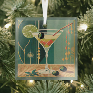 Ornement En Verre Cocktail Heure Martini Conception du milieu du siè