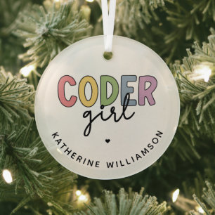Ornement En Verre Coder Personnalisé Programmeur Girl Cadeaux fille