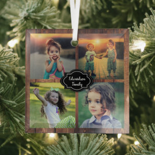 Ornement En Verre Collage de photos de famille monogrammed