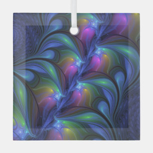 Ornement En Verre Coloré Lumineux Abstrait Bleu rose Vert Fractal
