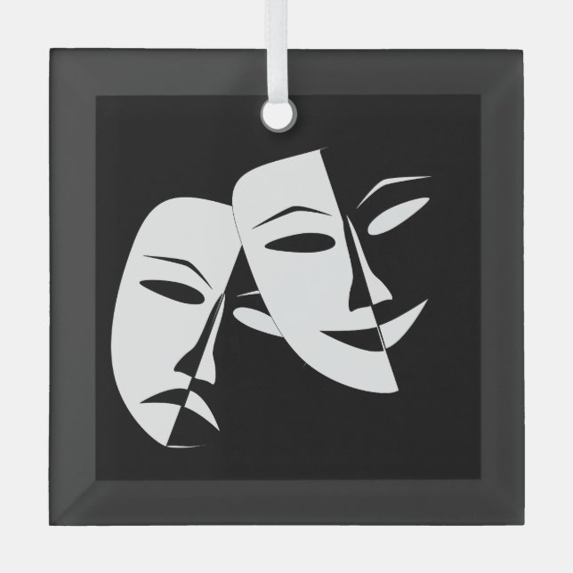 Ornement En Verre Comédie Tragédie Masque de théâtre noir et blanc (Recto)