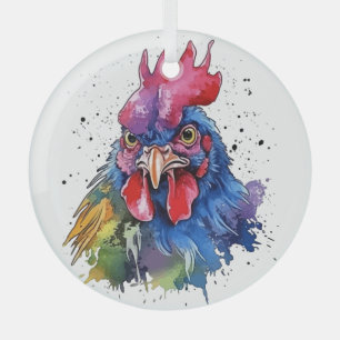 Ornement En Verre Coq de campagne Style aquarelle