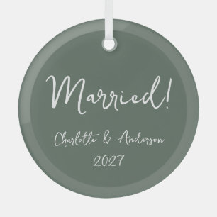 Ornement En Verre Couple marié personnalisé vert manuscrit