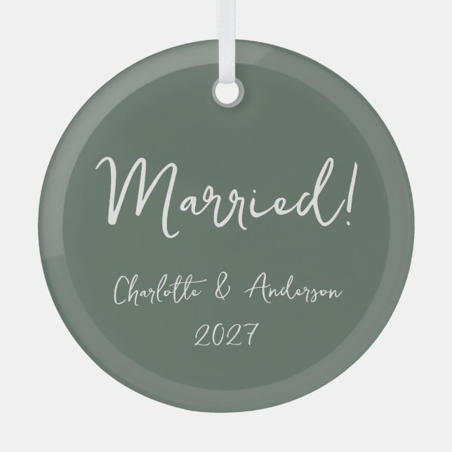 Ornement En Verre Couple marié personnalisé vert manuscrit (Recto)