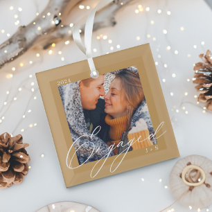 Ornement En Verre Couples de script moderne avec photo et monogramme