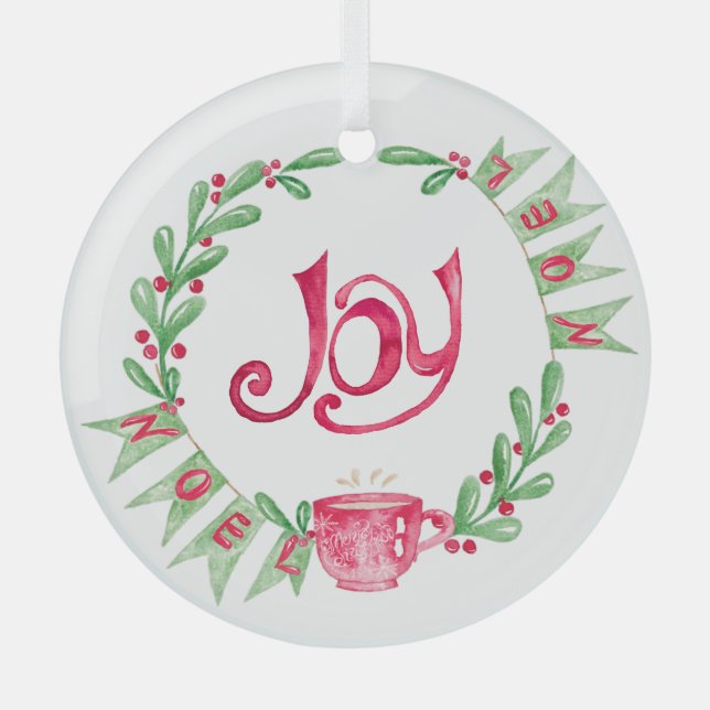 Ornement En Verre Couronne Noel Mistletoe en aquarelles (Recto)