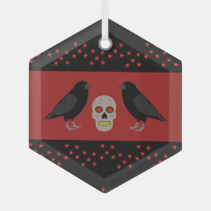 Ornement En Verre Crâne gothique et ravens du gardien Halloween