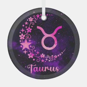 Ornement En Verre Créez votre propre Taurus céleste violet Zodiac
