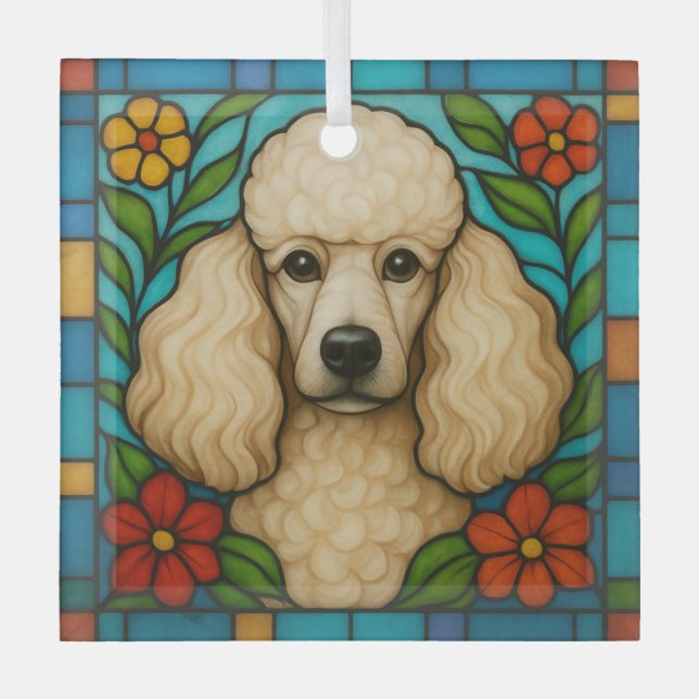 Ornement En Verre Crème Poodle Chien "Verre Trait" (Recto)