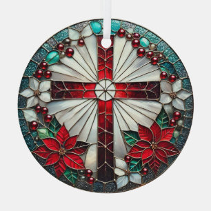 Ornement En Verre Croix de verre tendue avec Poinsettias