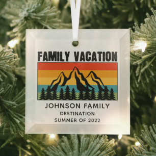 Ornement En Verre Custom Family Vacation Mountains Randonnée Camping