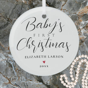 Ornement En Verre Cute Baby's First Christmas Custom Name White