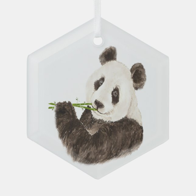 Ornement En Verre Cute Panda Ours Asiatique Animal Bambou (Recto)