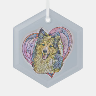 Ornement En Verre Cute Sheltie Chien Maman Coeur Amoureux