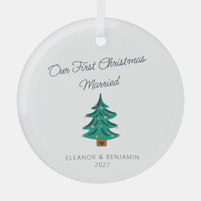 Ornement En Verre Cute Tree personnalisé Premier Noël Marié (Recto)