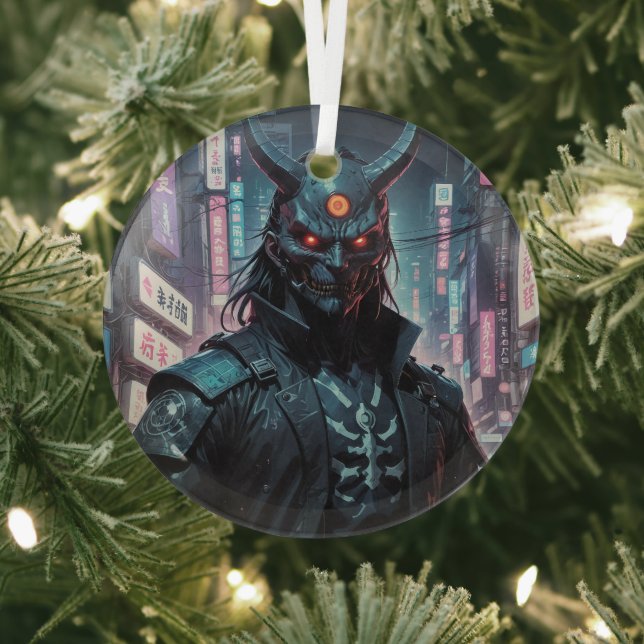 Ornement En Verre Cyberpunk Demon Samurai (Insitu)
