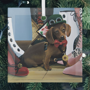 Ornement En Verre Dachshund Steampunk en bottes victoriennes
