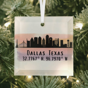 Ornement En Verre Dallas TX Skyline Latitude et Longitude