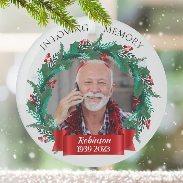 Ornement En Verre Dans l'amour mémoire Noël couronne grand-père phot (Créateur téléchargé)