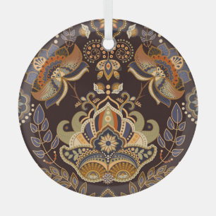 Ornement En Verre Dark Paisley : Floral Indian Seamless.