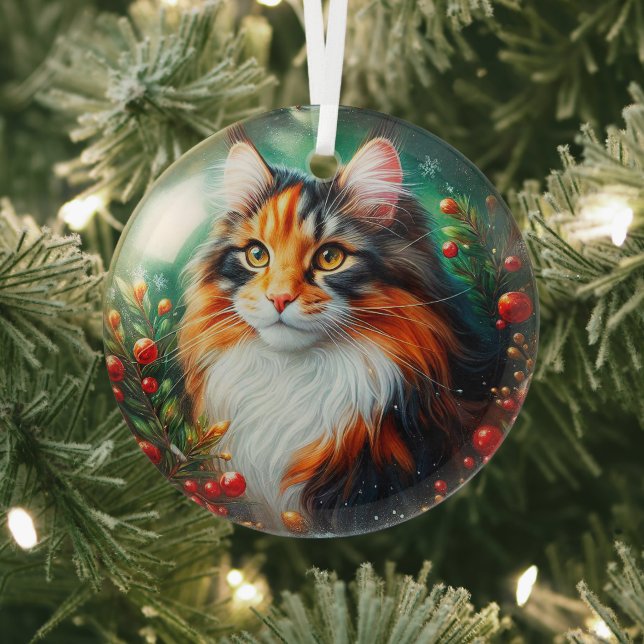Ornement en verre de chat Calico Longhair (Insitu)