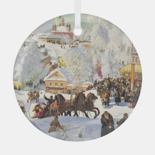 Ornement en verre de Noël - Scène hivernale Vintag